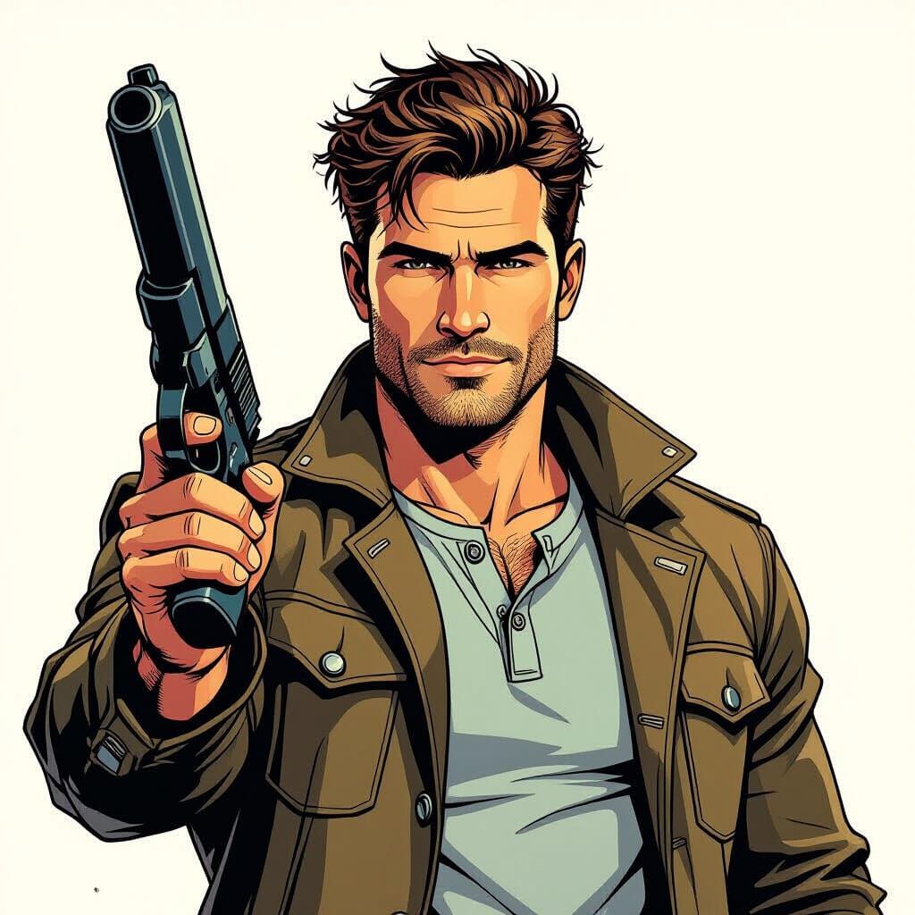 Confident Man with Gun in Comic Book Style