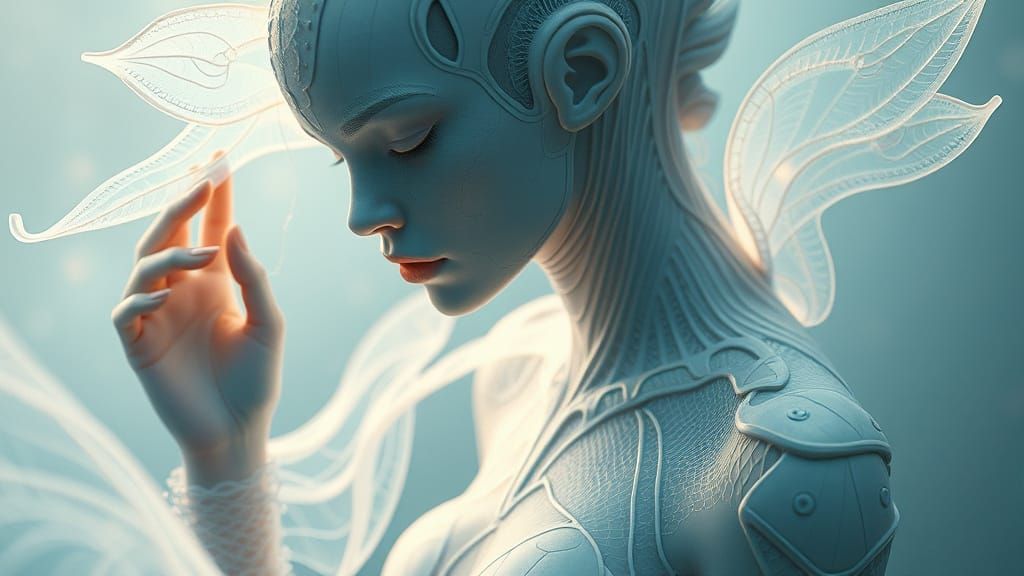 Surreal Futuristic Human Hybrid with Translucent Fins