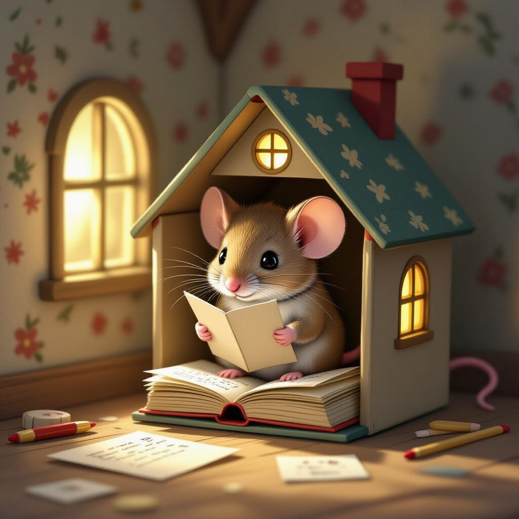 Mouse in Matchbox Home: Storybook Illustration