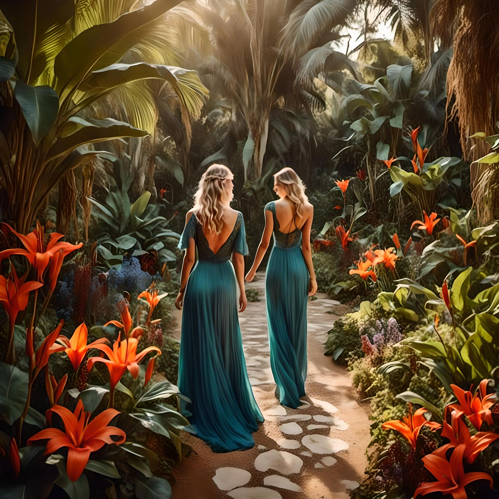 Botanical Garden Scene in Hippie Style, 8k