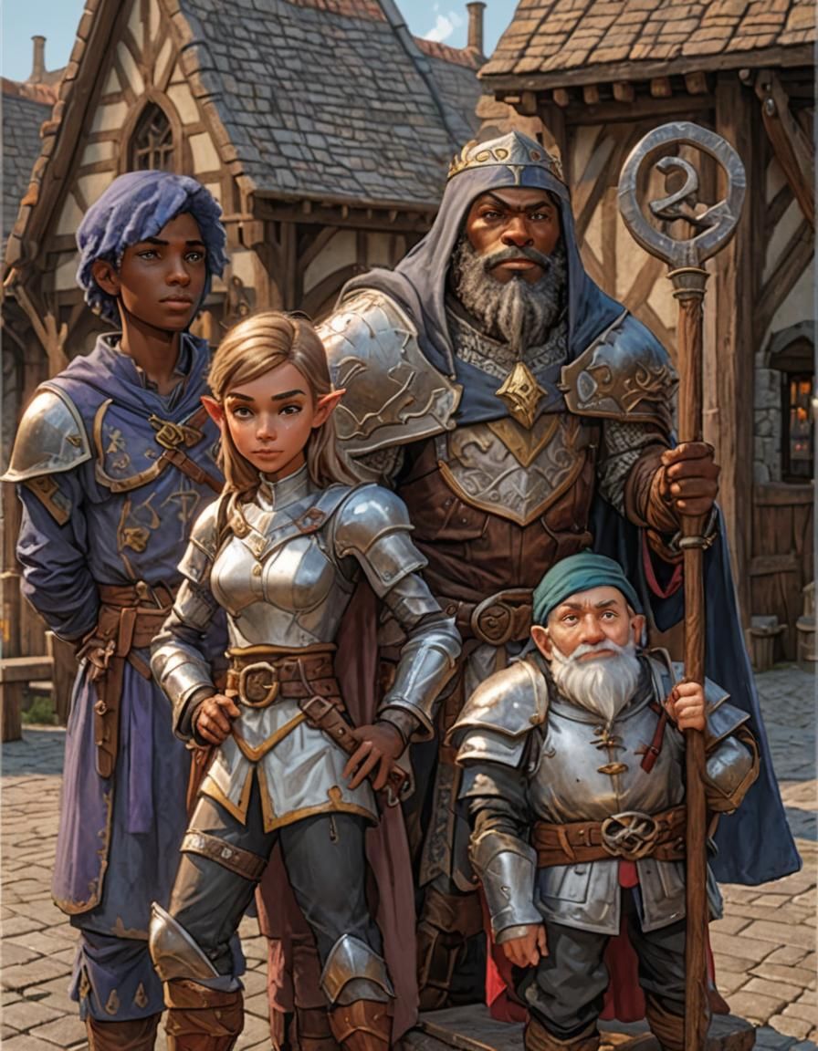 D&D Adventurers in Town Square: Concept Art
