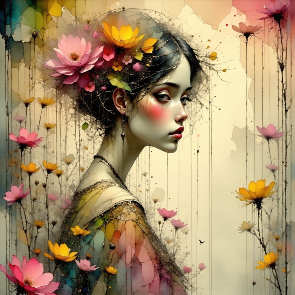 Ethereal Spring Fairy Portrait in Art Nouveau Style