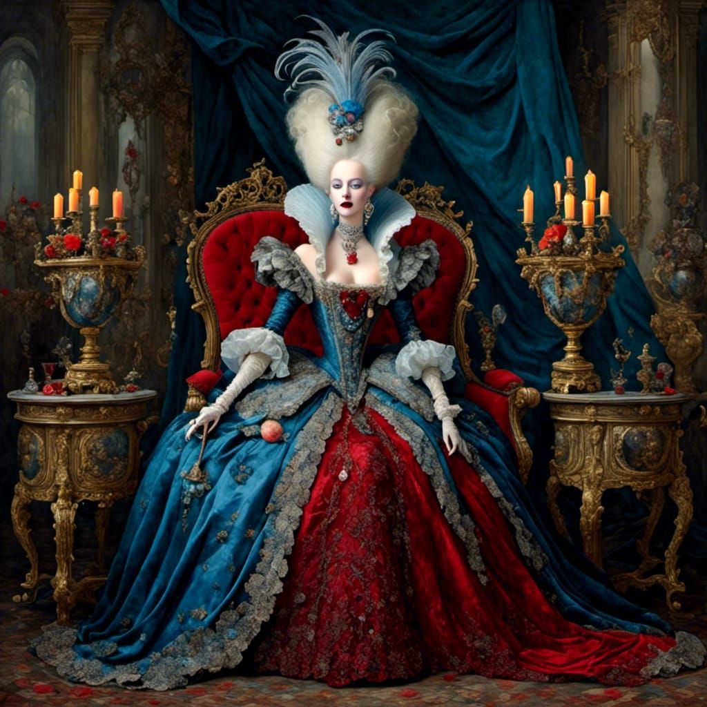 Vampire Marie Antoinette in Ornate Gothic Throne Room