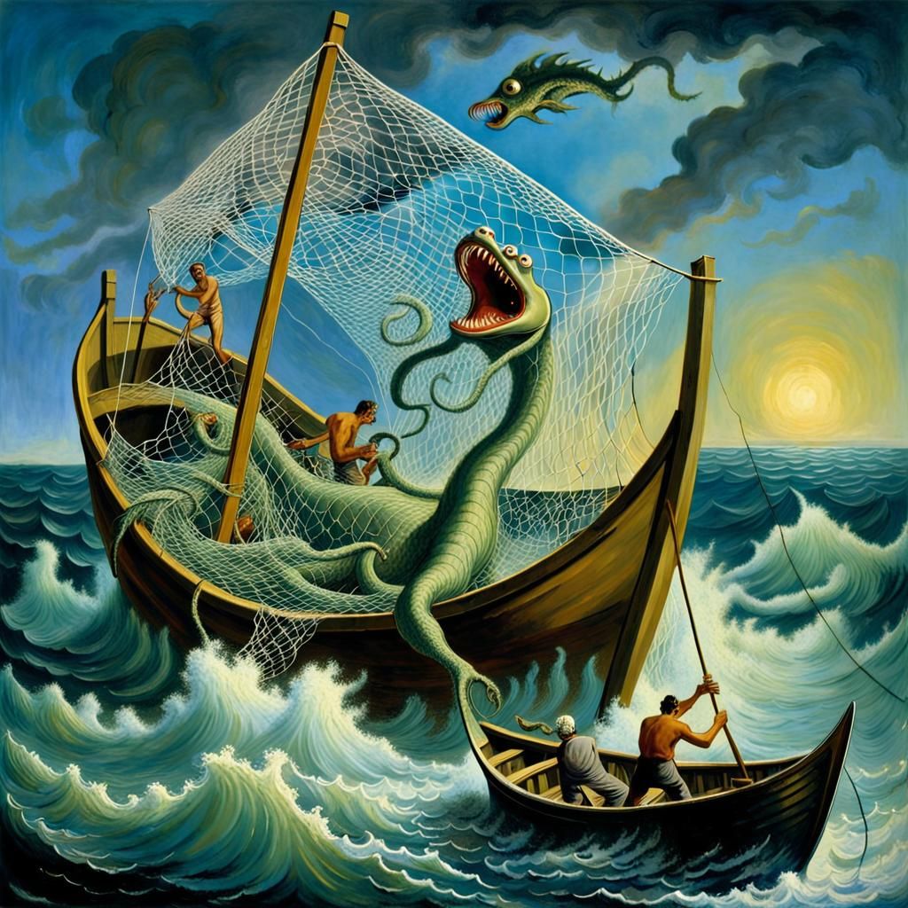 Fishermen Catch a Sea Monster: A Dali-esque Vision