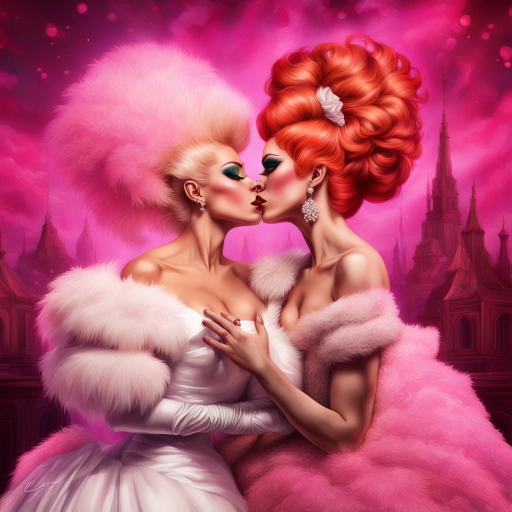 Drag Queens Kiss in Fantasy Wedding Concept Art