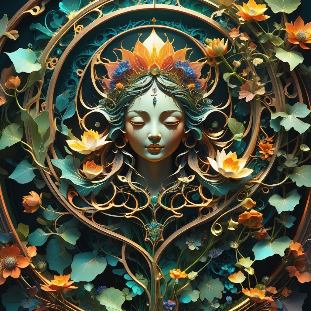 Fantasy Sun and Moon with Art Nouveau Details