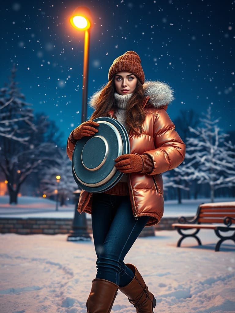 Vibrant Winter Warrior Stands Firm Under Starry Night Sky