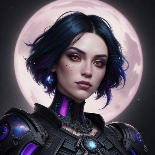 Gothic Cyberpunk Goddess in Cosmic Nebula