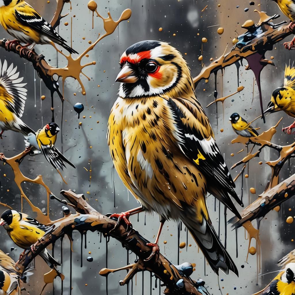 Goldfinch Owl Masterpiece in Graffiti Art Style
