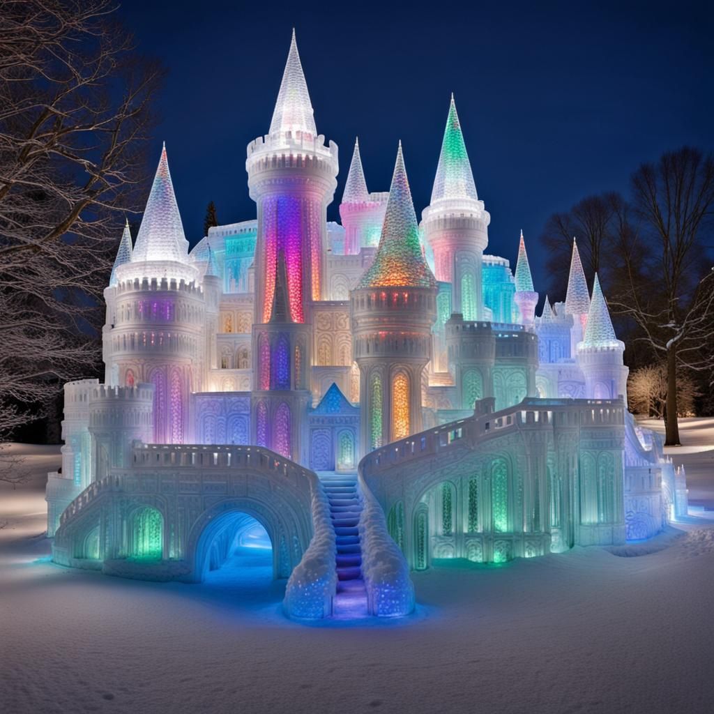 Icy Castle with Colorful Lights