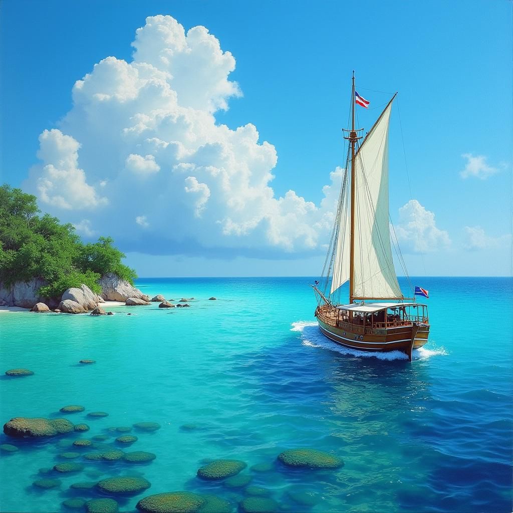 Luxurious Sailboat on Turquoise Waters in Romantic Style