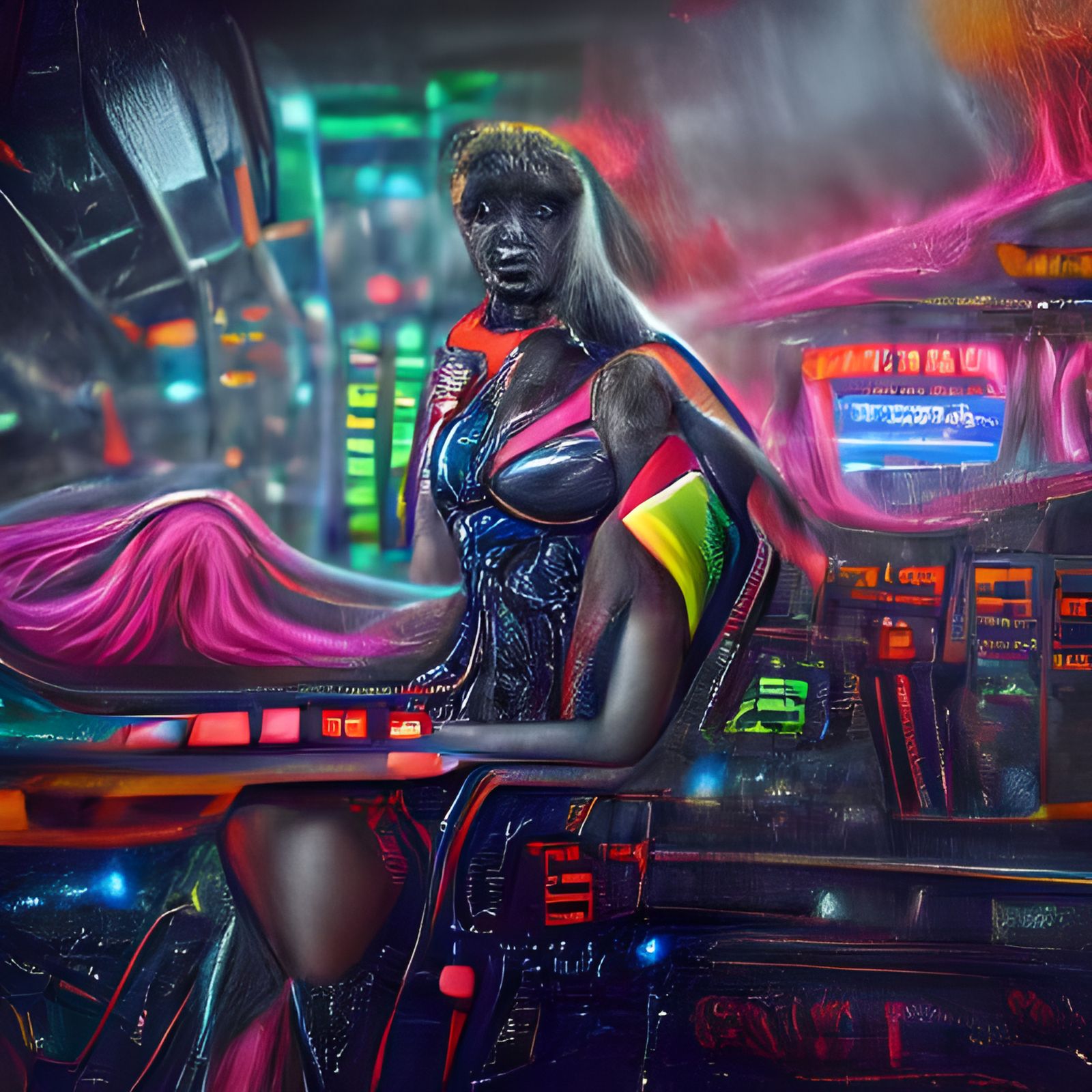Neon African Goddess in Cyberpunk Galaxy