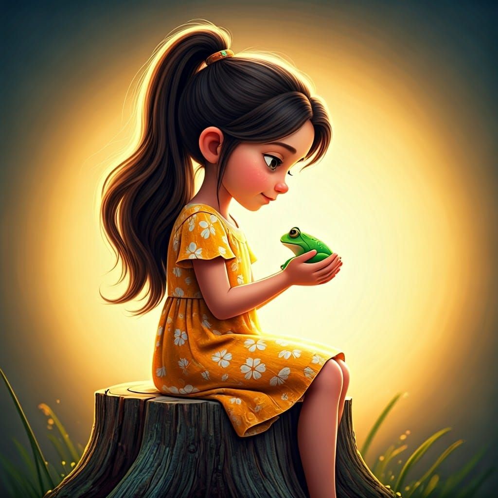 Girl with Frog in Pixar-Inspired 3D Digital Art