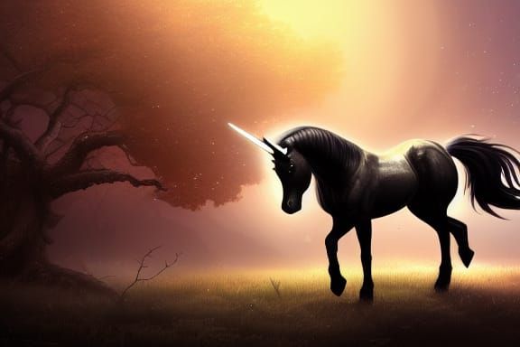 Ethereal Black Unicorn in Sinister Halloween Forest