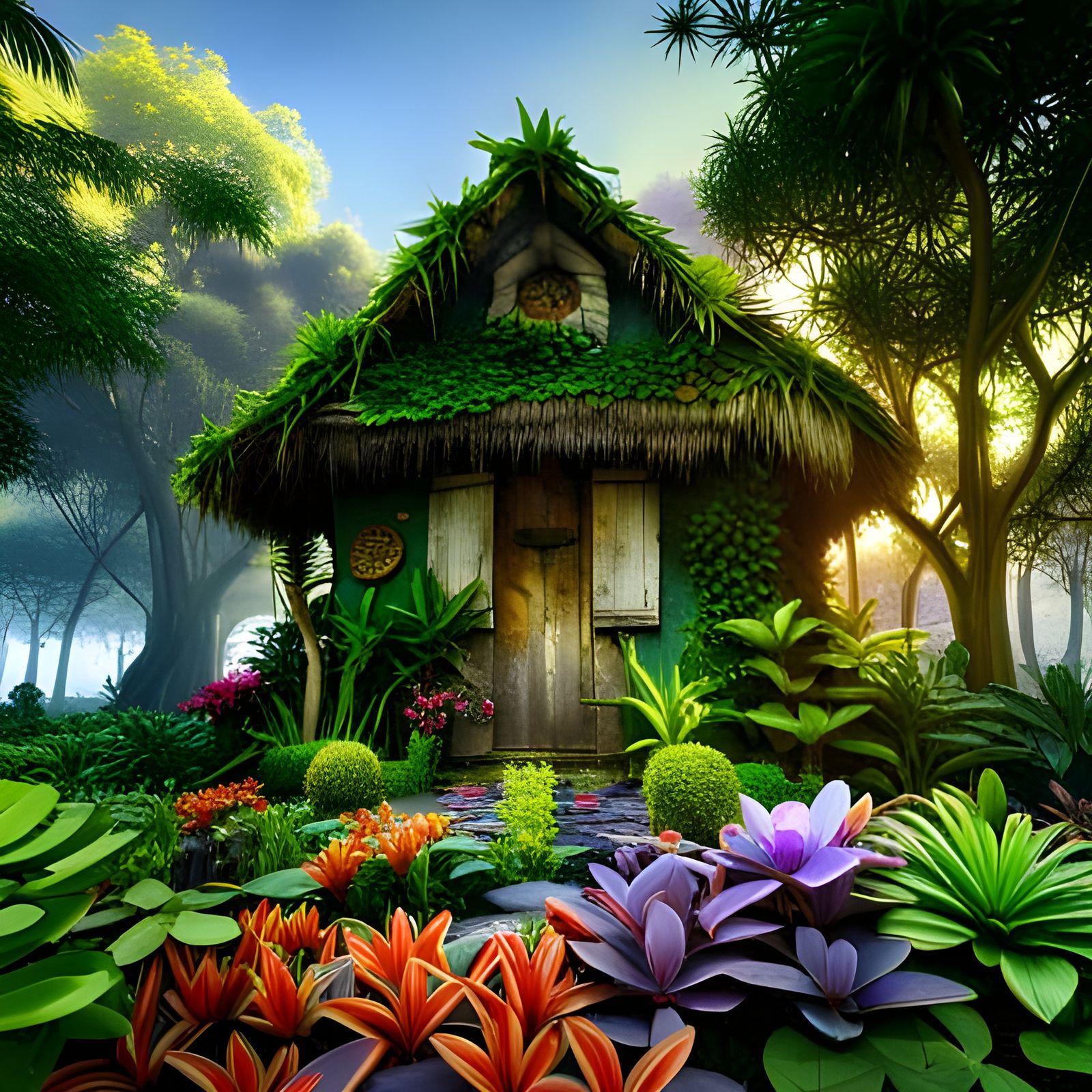 Lush Jungle Garden Hut in Rio, 3D Render