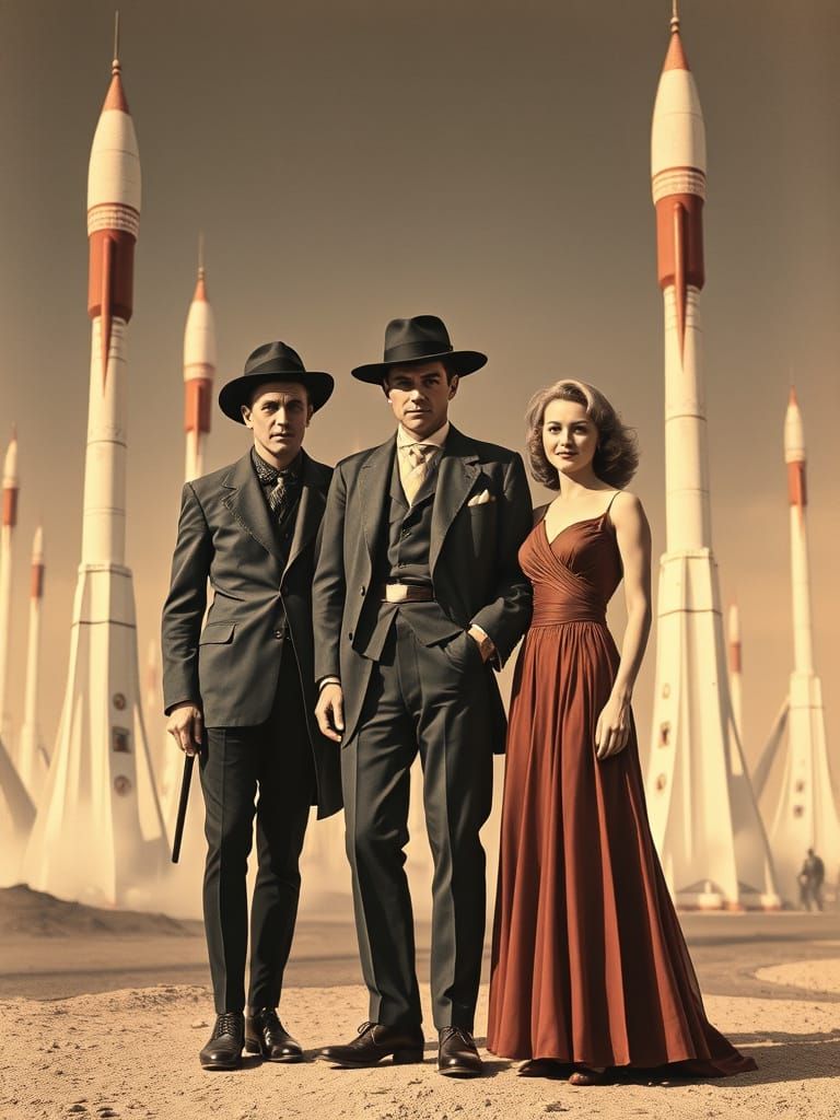 Retro Sci-Fi Silent Film Poster with Stars