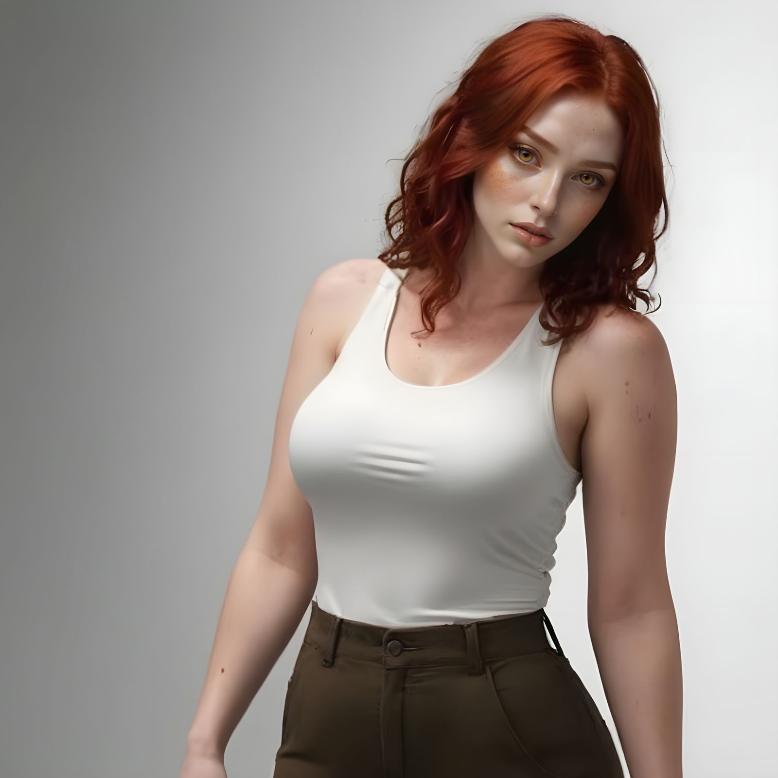 Portrait of a Fiery Red-Haired Woman with Amber Eyes