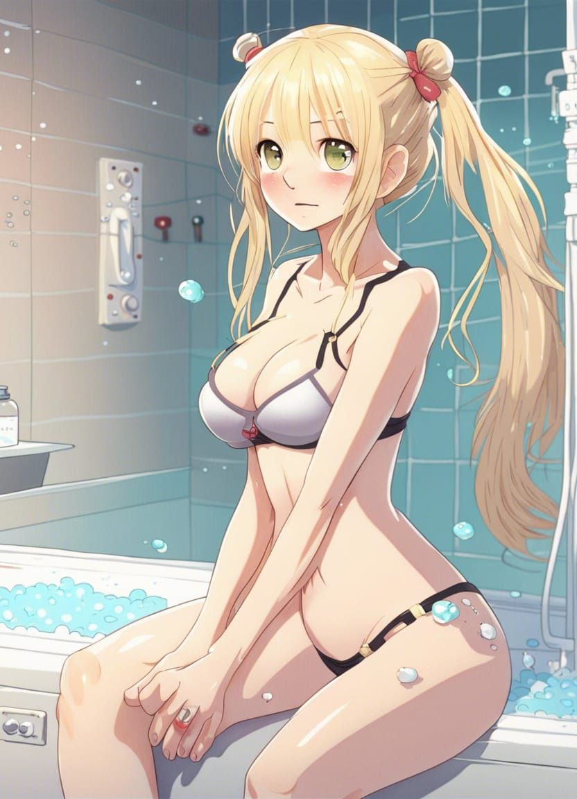 Anime Girl in Shower, Kawaii Manga Style