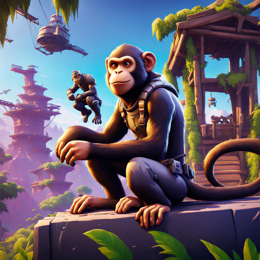 Fortnite Game Poster with Monkey, Detailed Matte Painting