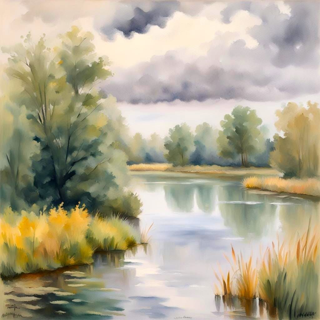 Impressionist Masterpiece of a Foggy Pond