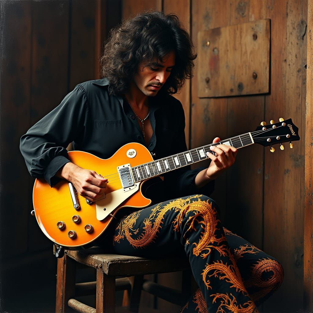 Rockstar Guitarist in 1970s Style
