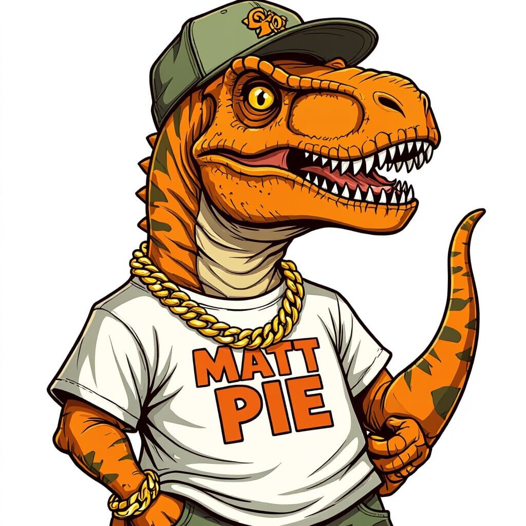 Cartoon T-Rex with Gold Chain and Cap in Funky Tones