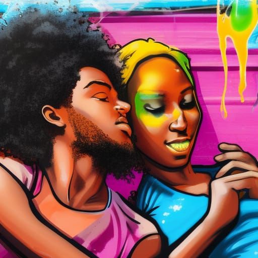 Relaxing Black Couple in Hammock with Graffiti Art