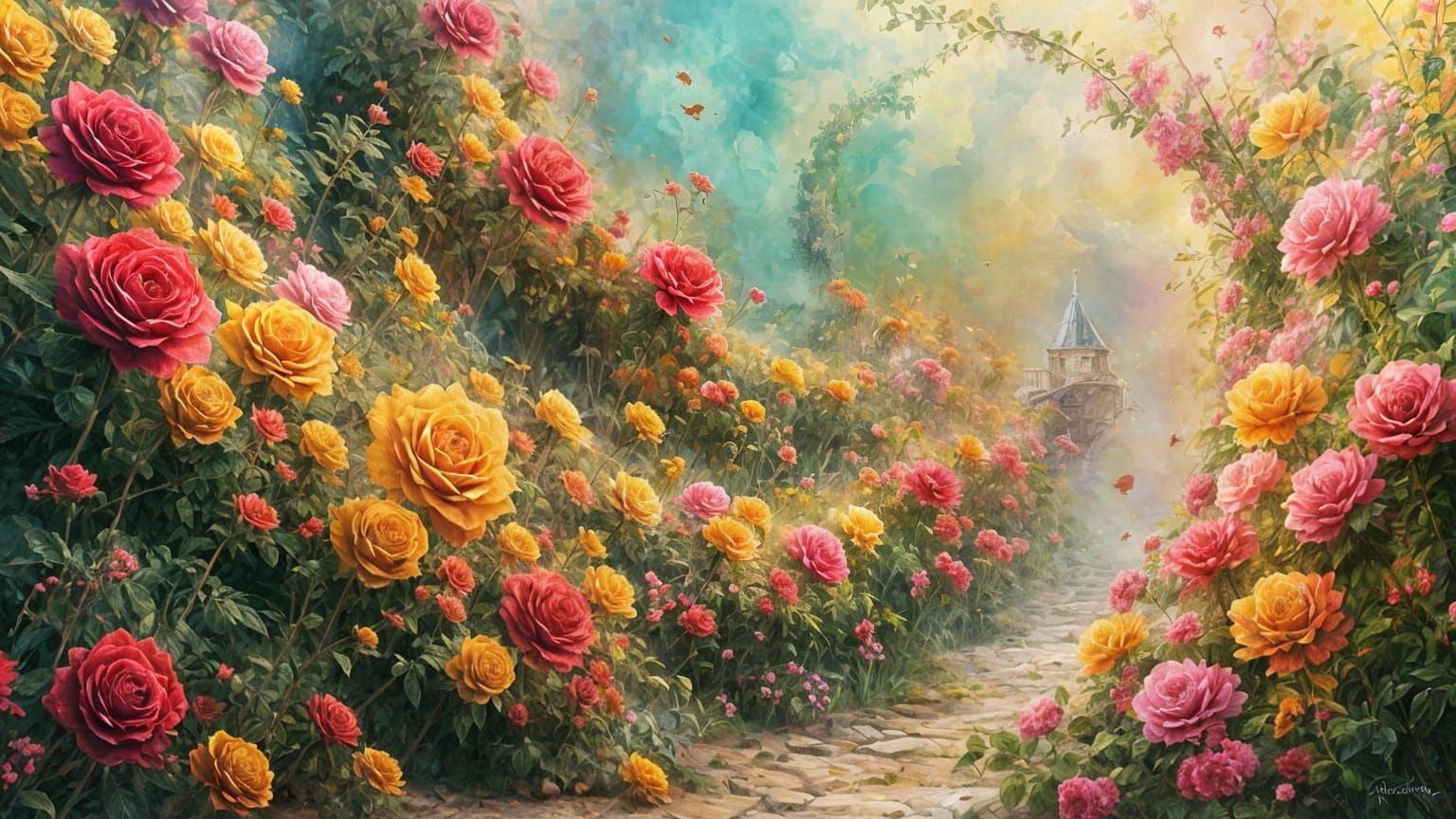 Magical Roses in Dark Oil Paint Style