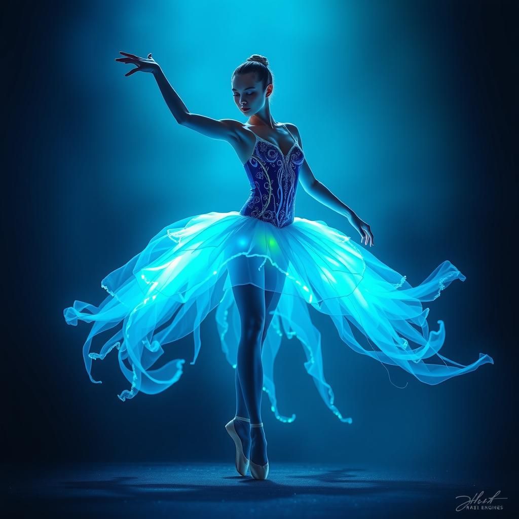 Bioluminescent Ballet Dancer in Mystical Setting