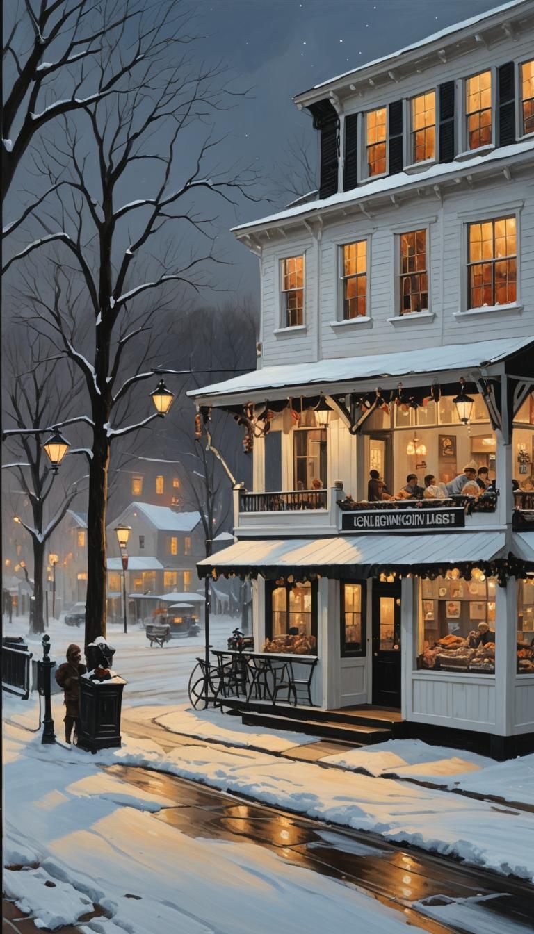 Winter Dusk at Cafe: An Oil Painting