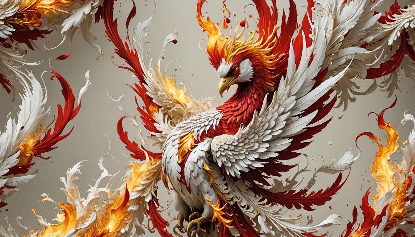 Majestic Phoenix Ablaze with Golden Filigree