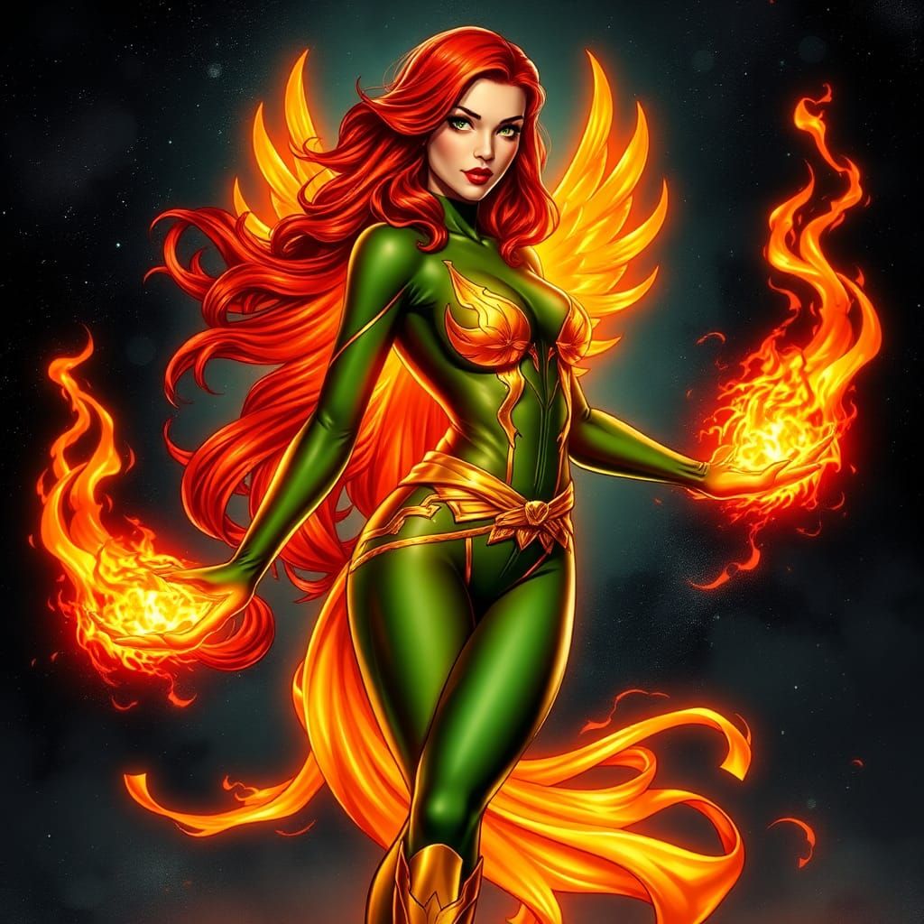 Jean Grey as Phoenix in Comic Book Style