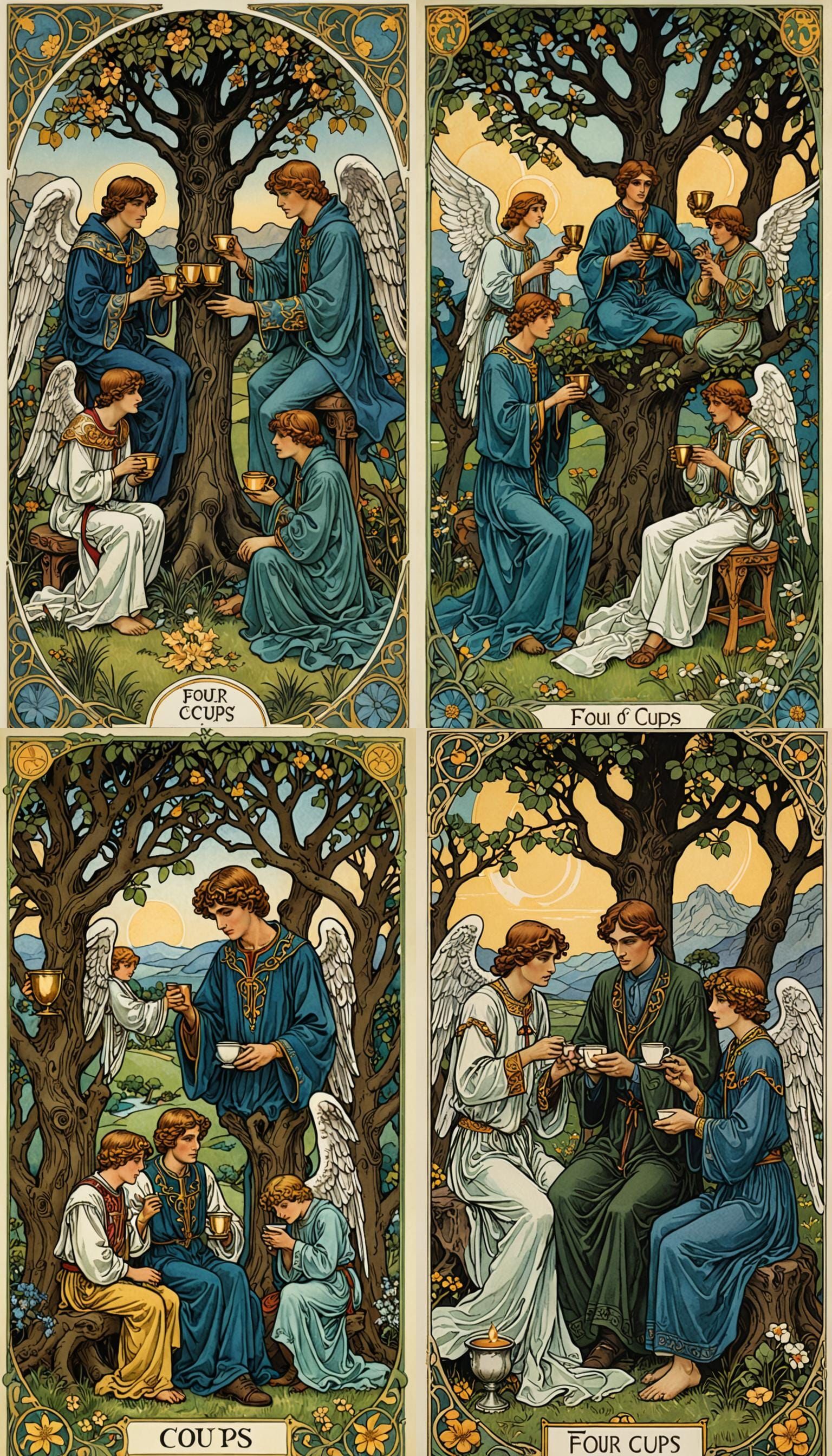 Four of Cups Tarot in Art Nouveau Style