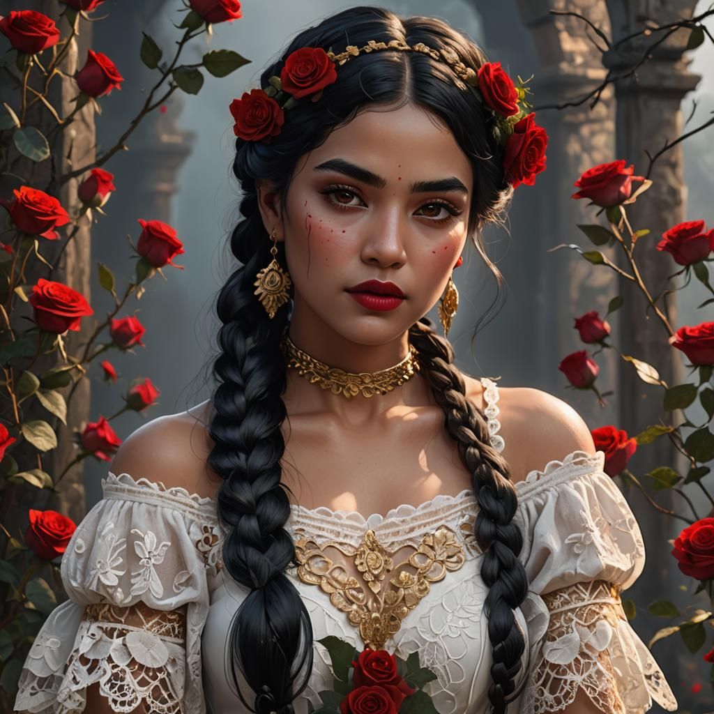 Mexican Woman with Roses: Fantasy Concept Art