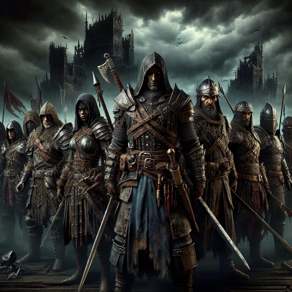 Battle-Hardened Warriors in a Medieval Fantasy Landscape