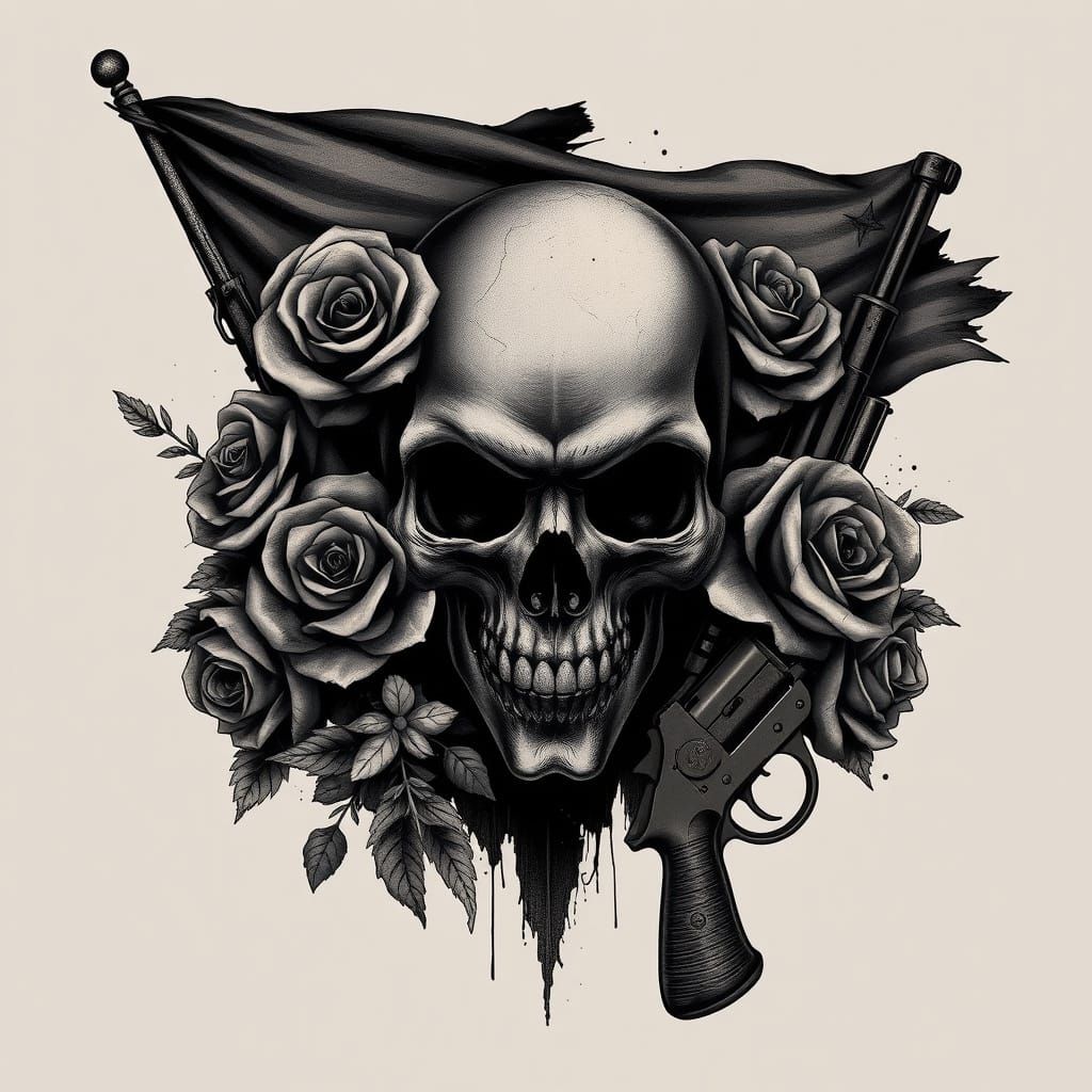 Gritty Skull Tattoo Set in Revolution Style
