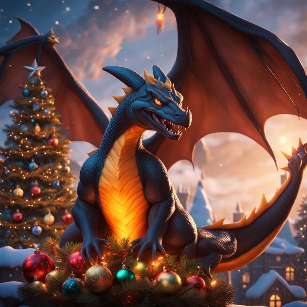 Christmas Charizard Fantasy Concept Art