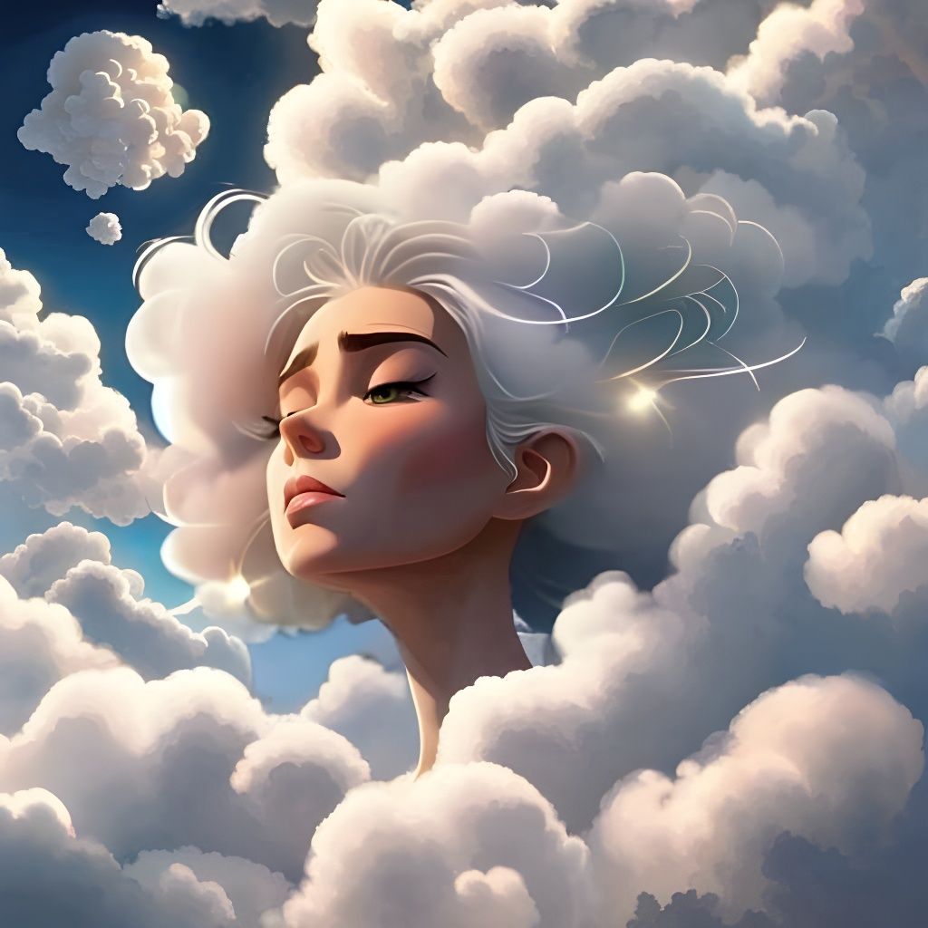 Ethereal Cloud Woman Portrait in Anime Style