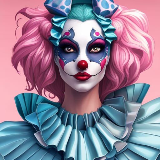 Pastel Clown Woman Portrait in Hyperdetailed Digital Art