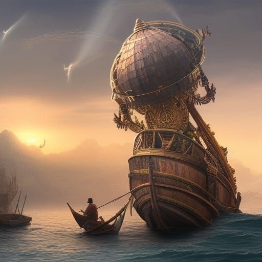 Fantasy Fishing Barge: Epic Digital Matte Painting