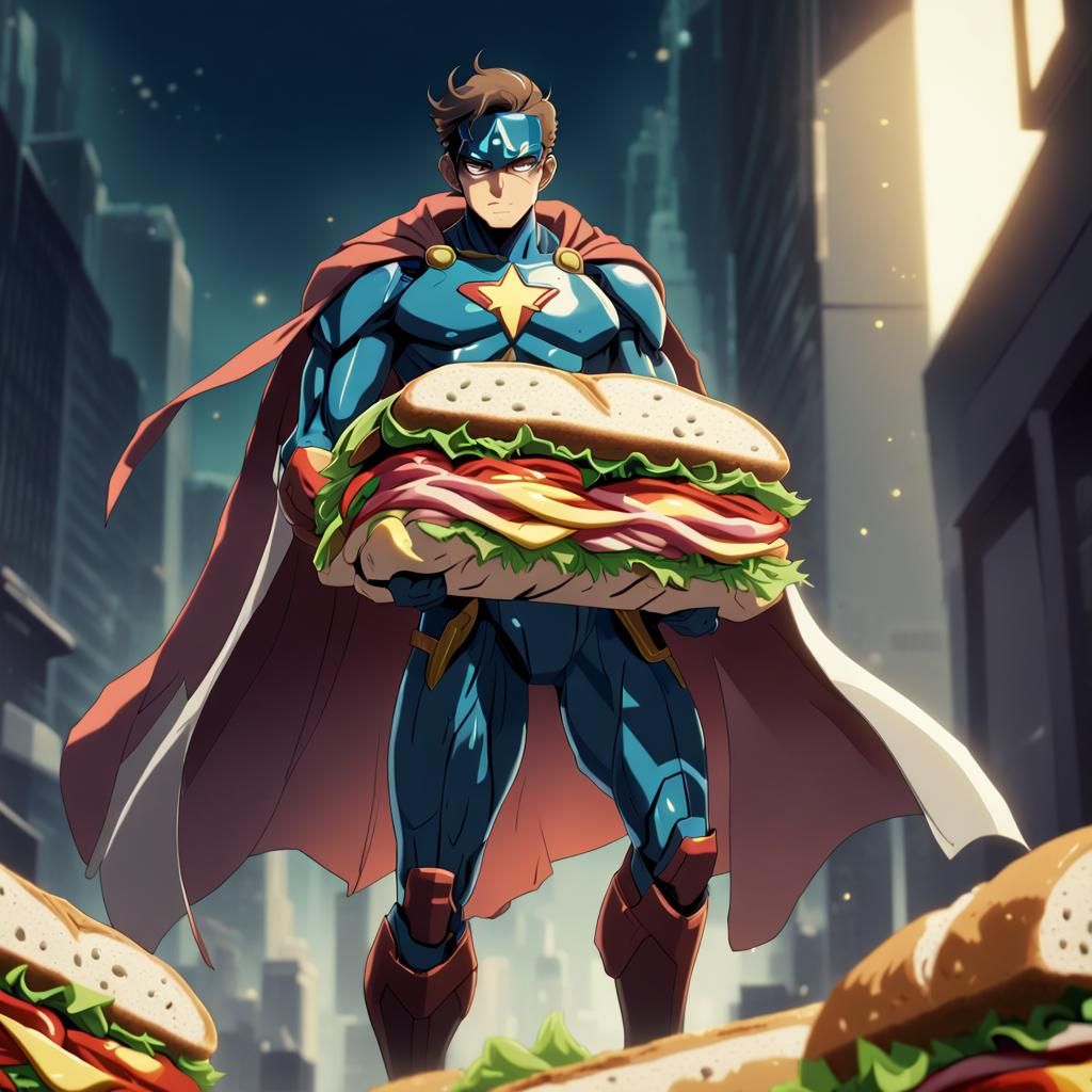 Manga-Style Hero Sandwich in Cinematic Lighting