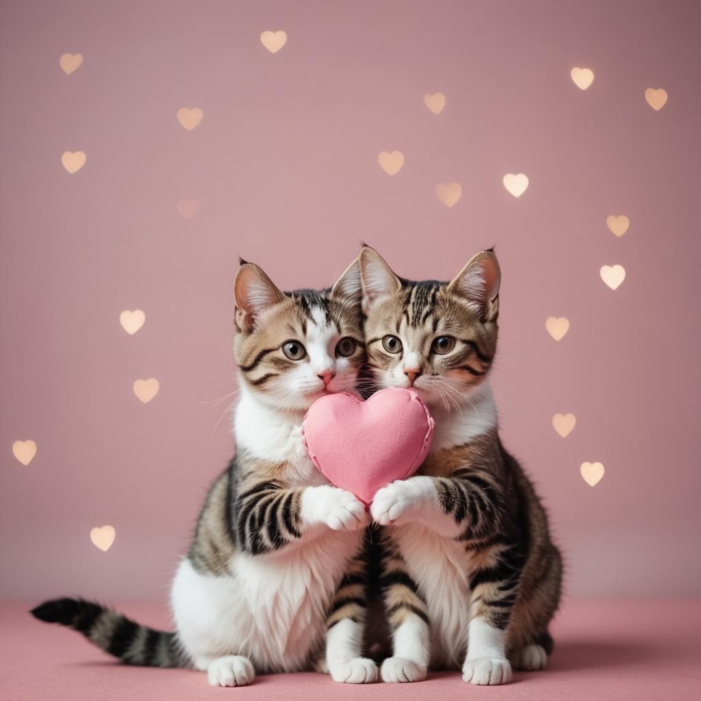 Two Cats Holding Heart: Professional Photography