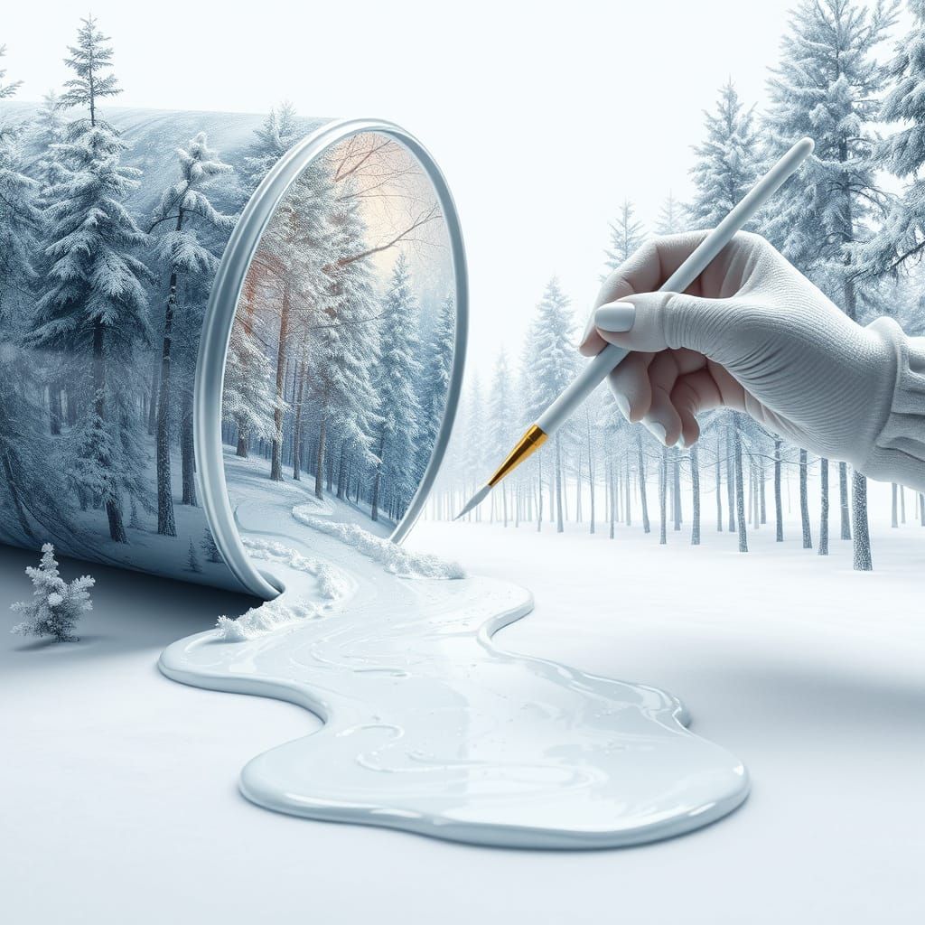 Surrealistic Winter Wonderland Scene in Hyperrealistic Style