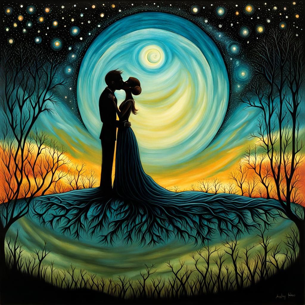 The Kiss: Surreal Scene of Connection