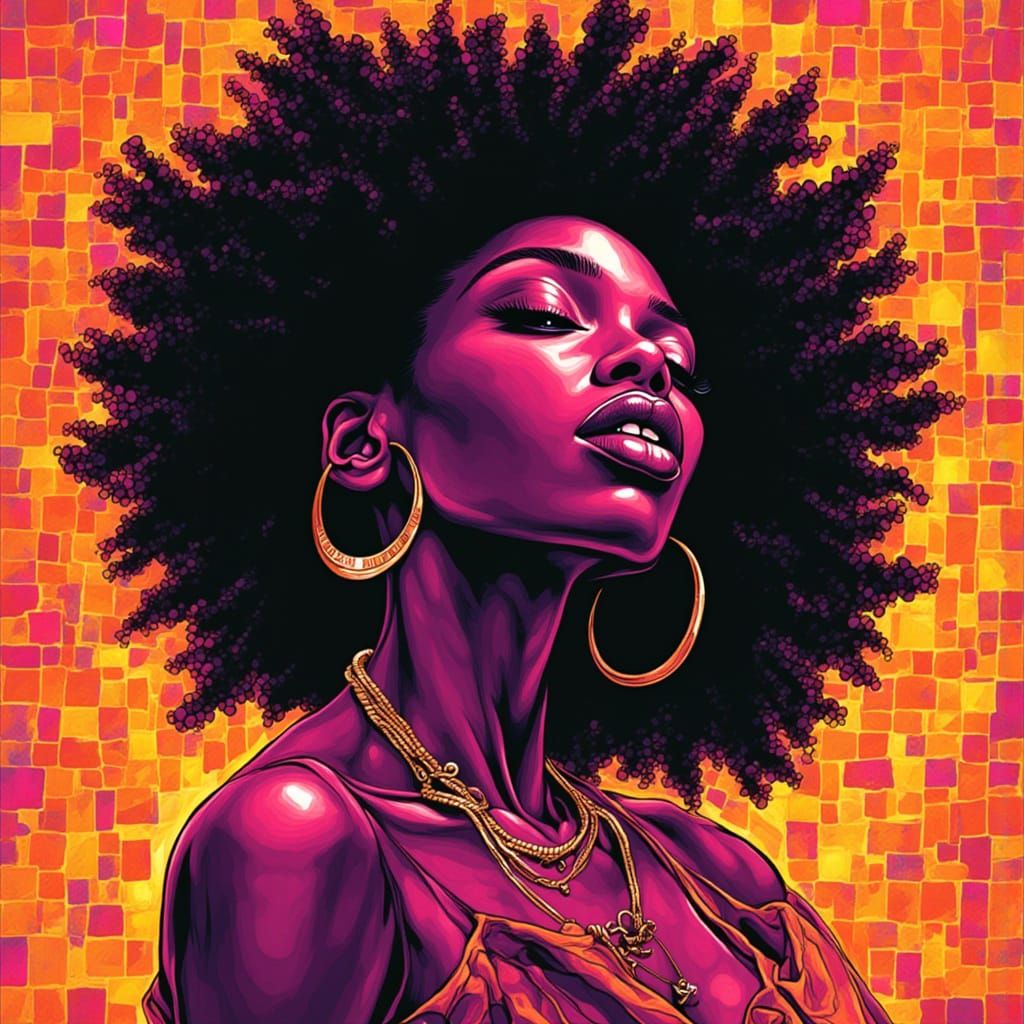 Black Woman Portrait in Abstract Pixel Art Style