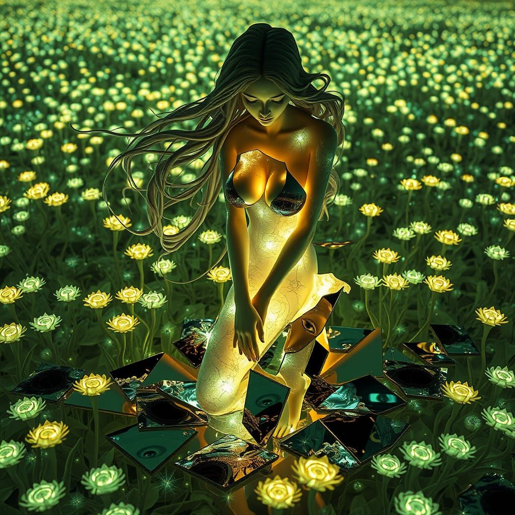 Ethereal Goddess in a Field of Glowing Bioluminescence