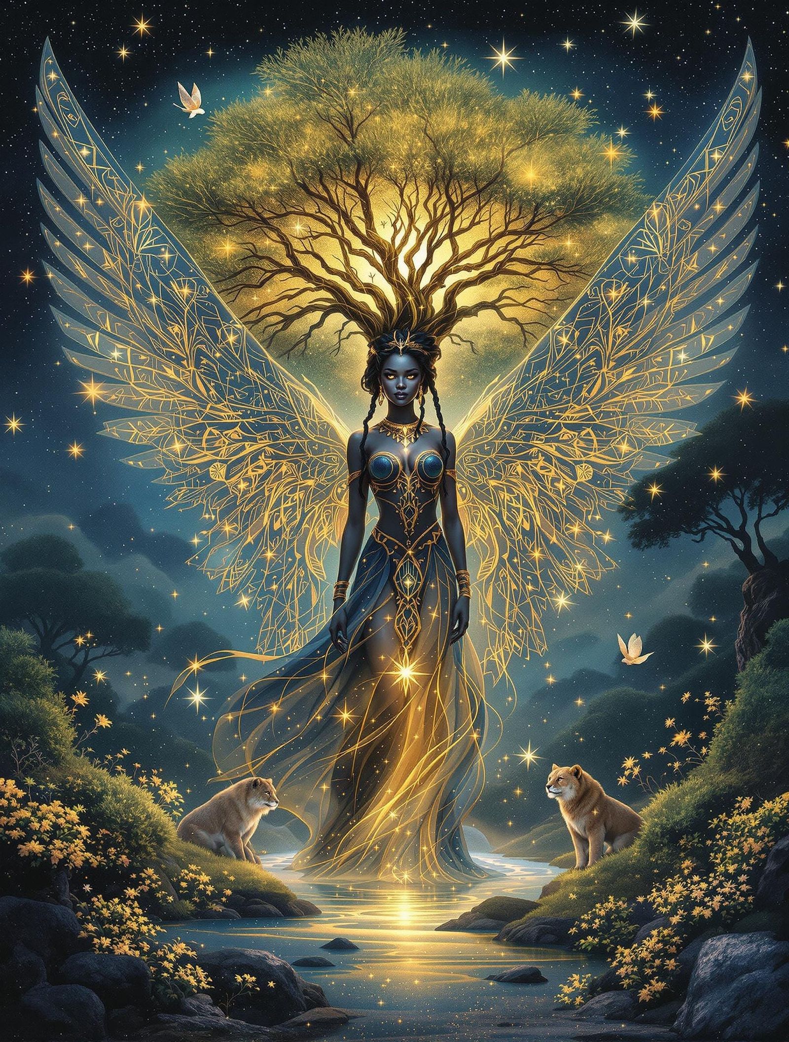 Noble Ebony Fairy Guardian of the Starlit Acacia Woodland