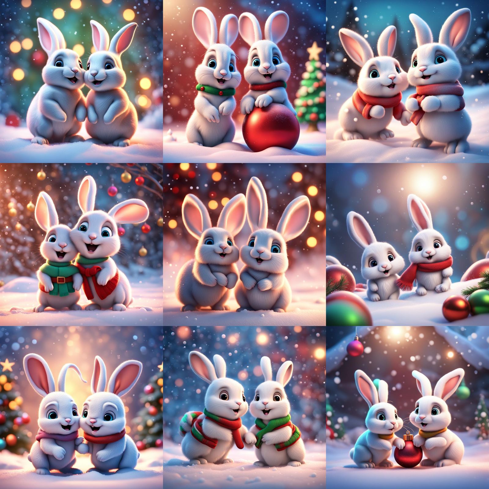 Christmas Rabbits in 3D Animation Style