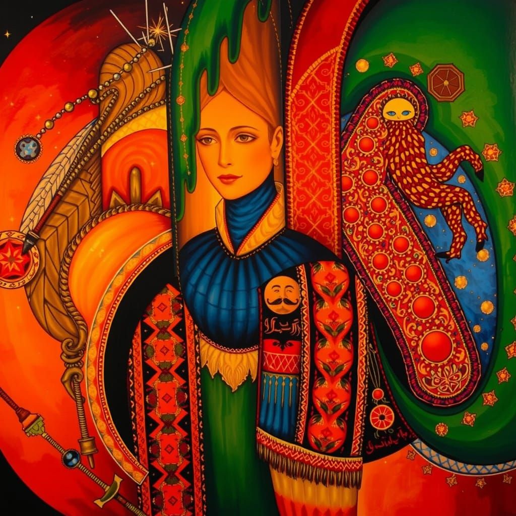 Allegorical Painting of Beauty and Truth in Vibrant Detail