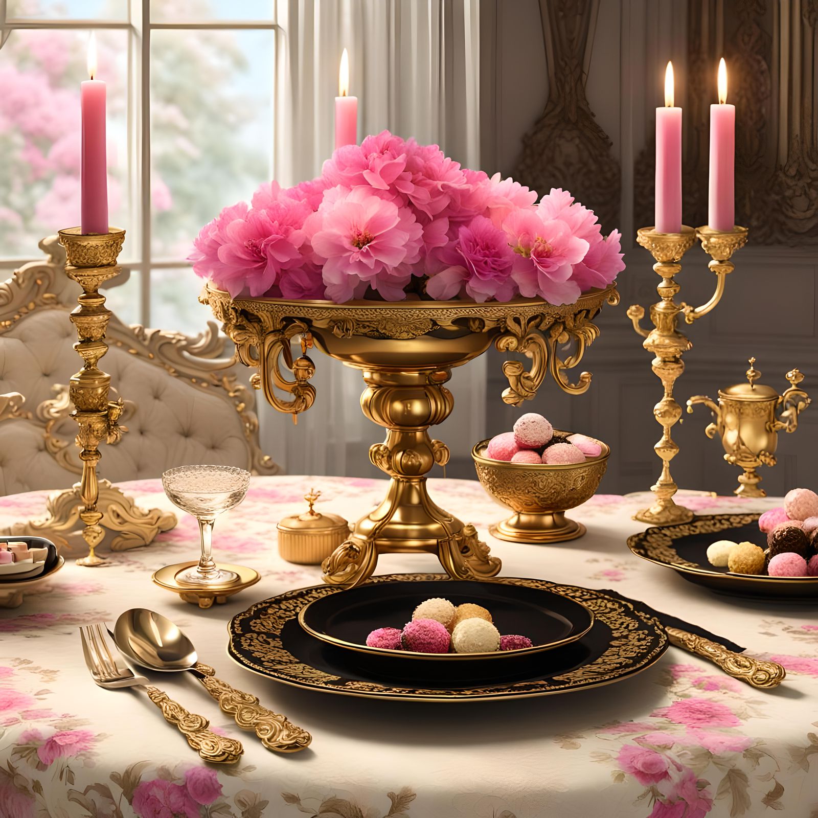 Baroque Table with Chocolates and Azaleas